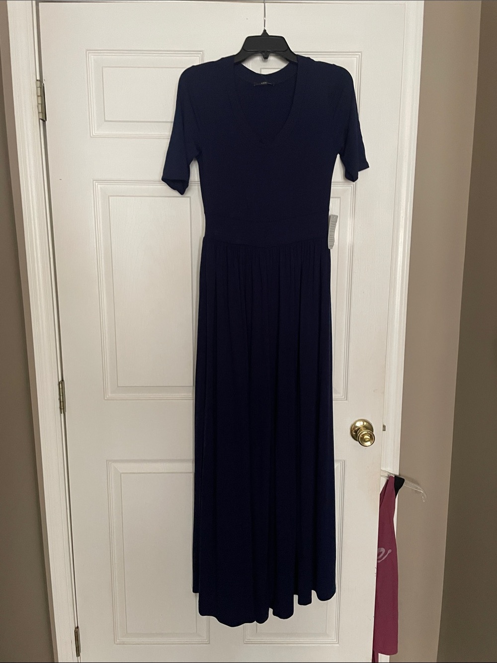 West Kei Navy Short-Sleeve V-Neck Wide-Leg Jumpsuit